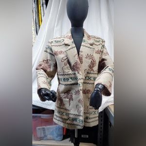 Vintage Cream Cowboy Print, Wool Blazer